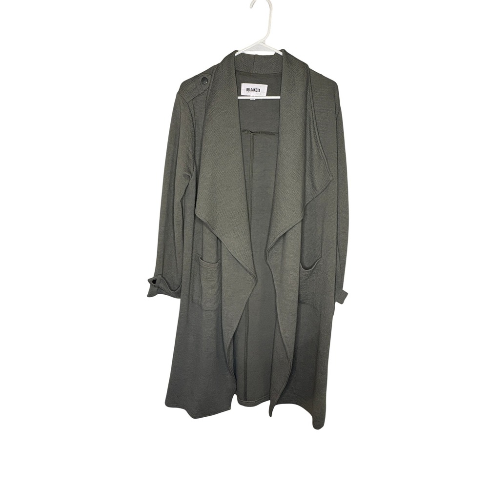 BB Dakota Olive Green Duster Cardigan Open Front Textured Knit Coat M
